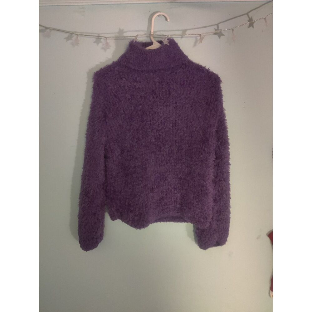 Point Final Brand Women's Small/Medium Knit Fuzzy Faux Fur Turtleneck Sweater